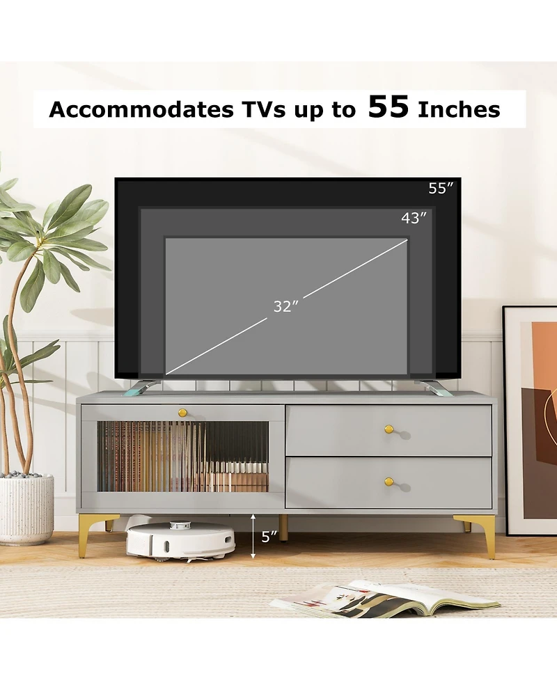 Sugift Tv Stand with Storage Compartments and Drawers for 55 in TVs