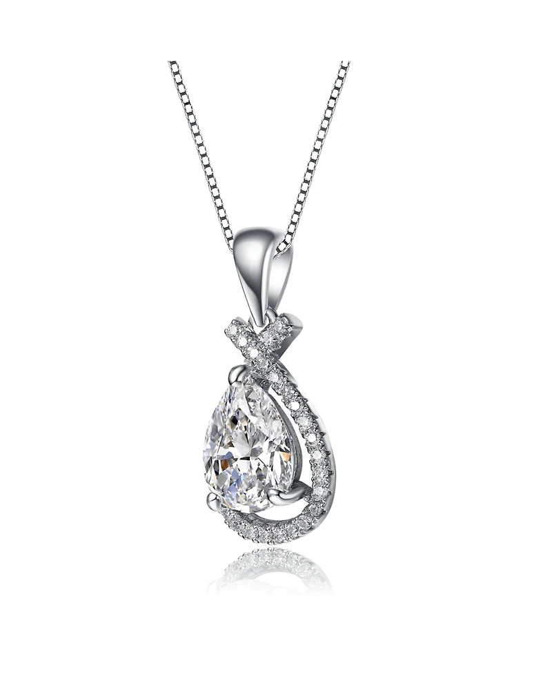 White Gold Plated with Cubic Zirconia Pear Rain Droplet Infinity Love Knot Pendant Necklace