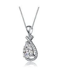 White Gold Plated with Cubic Zirconia Pear Rain Droplet Infinity Love Knot Pendant Necklace