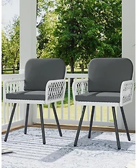 gaomon Set of 2 Patio Dining Chairs with Metal Frame and Hand-Woven Rattan, Cushioned Porch Armchairs