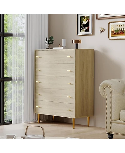 gaomon 5 Drawer Rustic Dresser 44 Inch Tall Vintage Design Bar Handles for Bedroom.