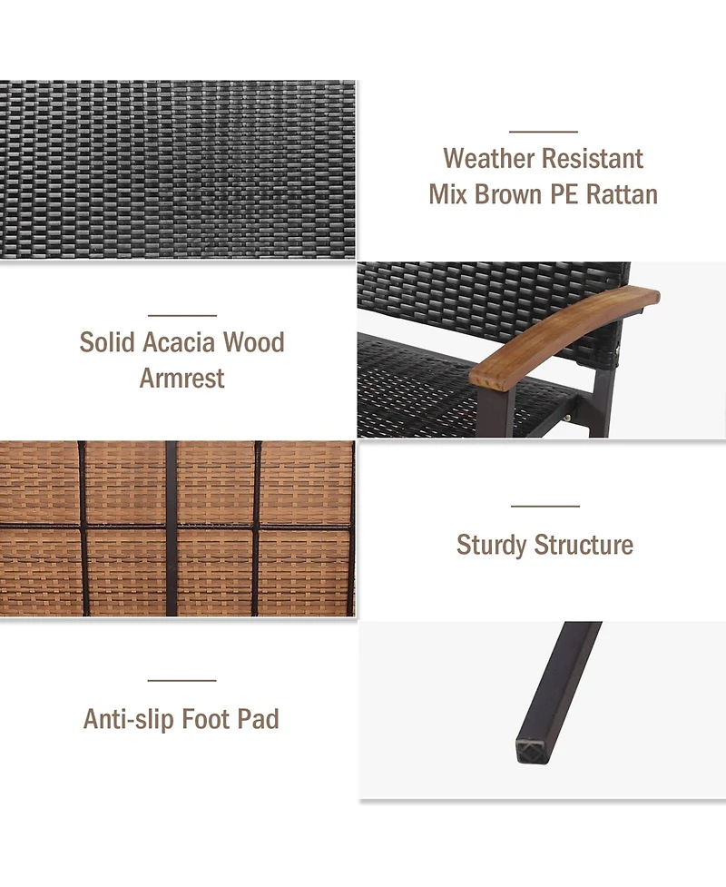 Sugift Outdoor Patio Rattan Wicker Bench with Armrests for Garden