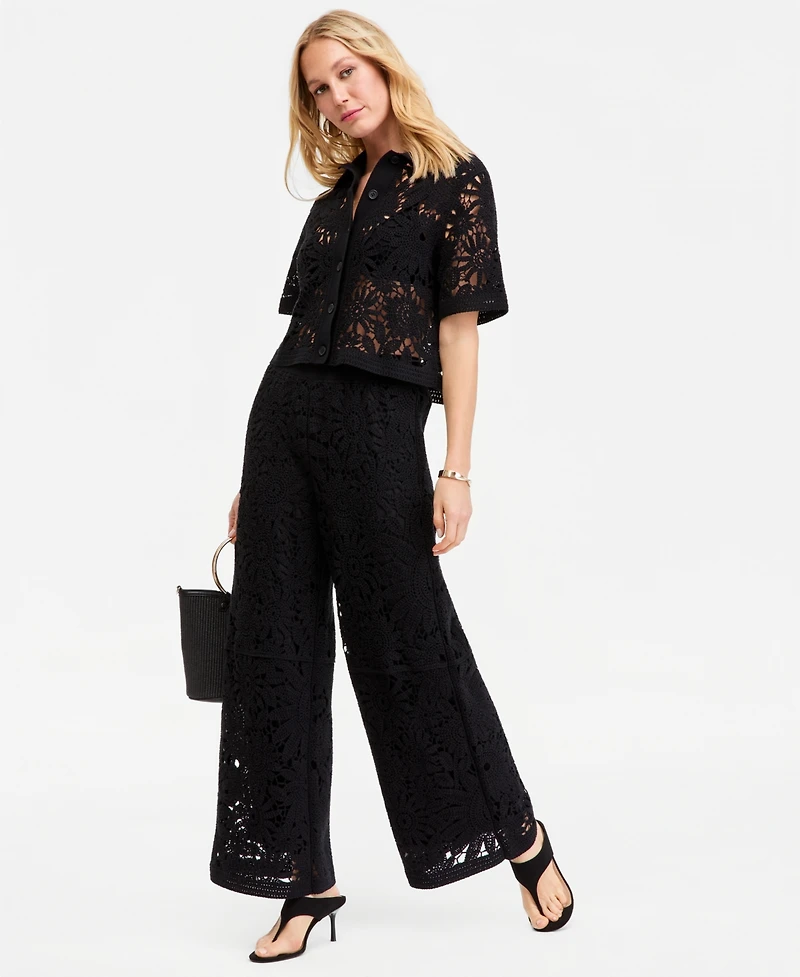 I.n.c. International Concepts Women's Cotton Crochet Wide-Leg Pants, Macy's Exclusive