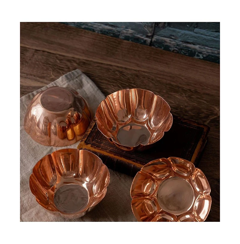 Coppermill Kitchen, Vintage Inspired Copper Fluted Bowls with Crown Engraving - Set of 2
