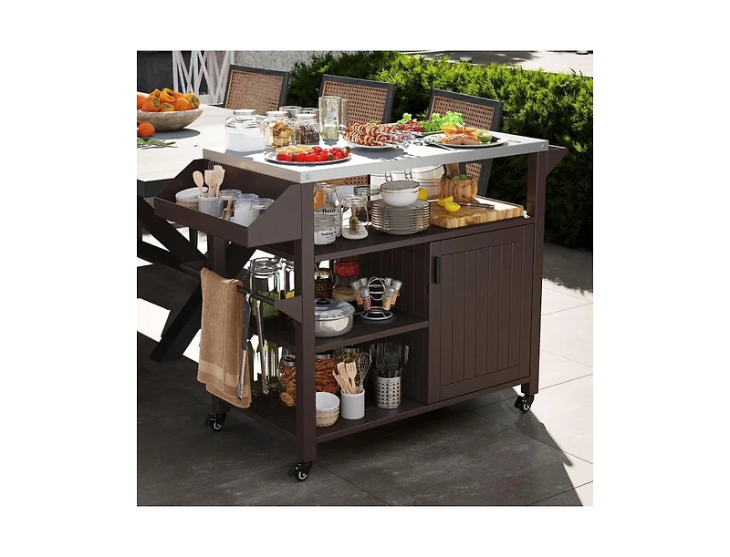 Slickblue Outdoor Grill Cart with Storage Cabinet and Shelves