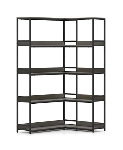 Slickblue 5-Tier L-Shaped Corner Bookshelf with Metal Frame