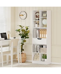 Slickblue 61 Inch Bookcase with Drawer and 8 Storage Compartments