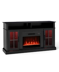 Sugift 58 in Fireplace Tv Stand with Led Lights and Glass Doors