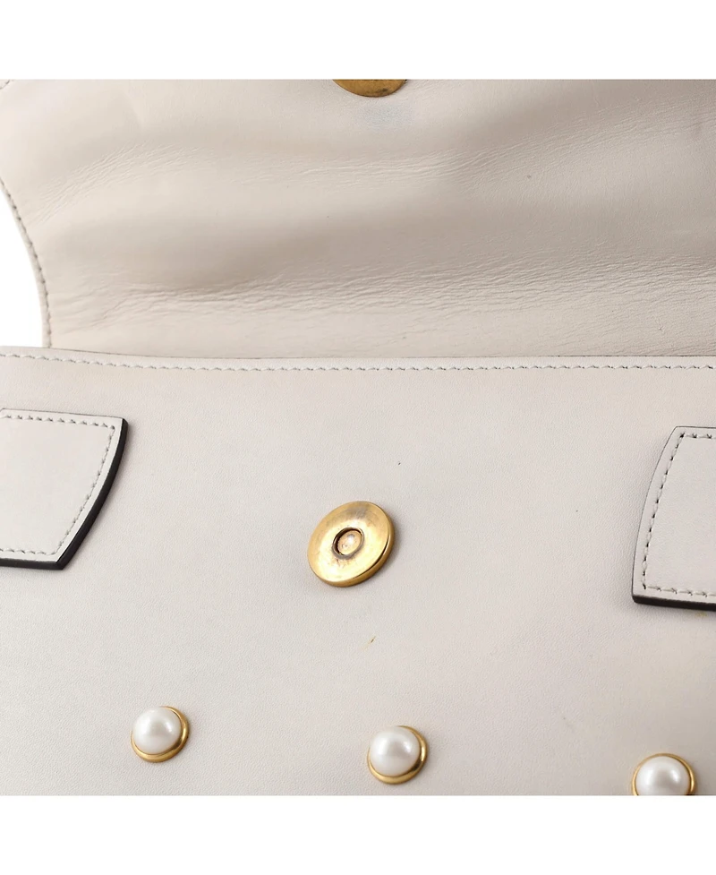 Pre-Owned Gucci Mini Broadway Pearly Bee Shoulder Bag Embellished Leather