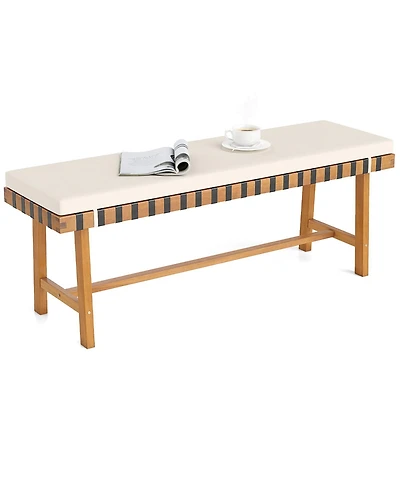 Sugift 48 in Acacia Wood Outdoor Bench with Padded Seat Cushion