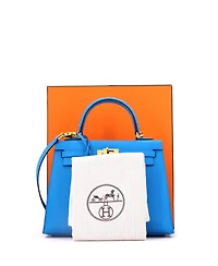 Pre-Owned HERMES Kelly 25 Handbag Blue Epsom with Gold Hardware