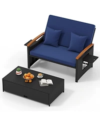 Sugift Outdoor Wicker Daybed with Folding Panels and Storage Ottoman