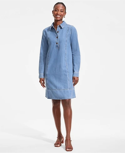 Lands' End Women's Light Weight Denim Popover At the Knee Dress