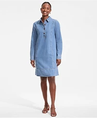 Lands' End Women's Light Weight Denim Popover At the Knee Dress