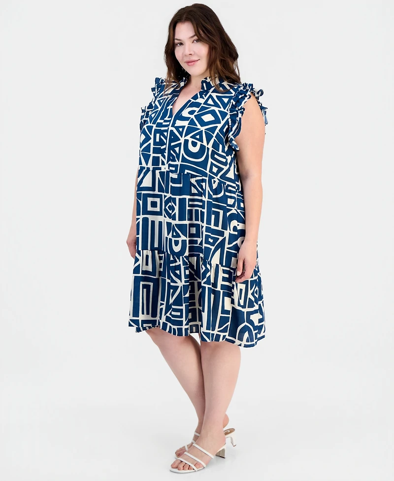 Sandra Darren Plus Ruffled Tiered Shift Dress