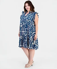Sandra Darren Plus Ruffled Tiered Shift Dress