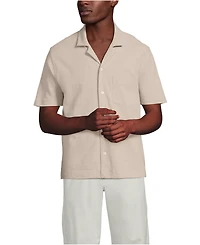 Lands' End Men's Short Sleeve Cotton Linen Button Through Camp Collar Shirt