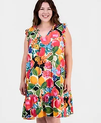 Sandra Darren Plus Ruffled Tie-Neck Shift Dress