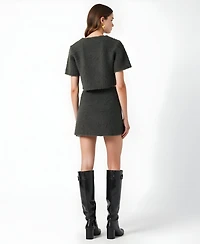 Modenaire Women's Fuzzy Knit Crop Top and Mini Skirt Set