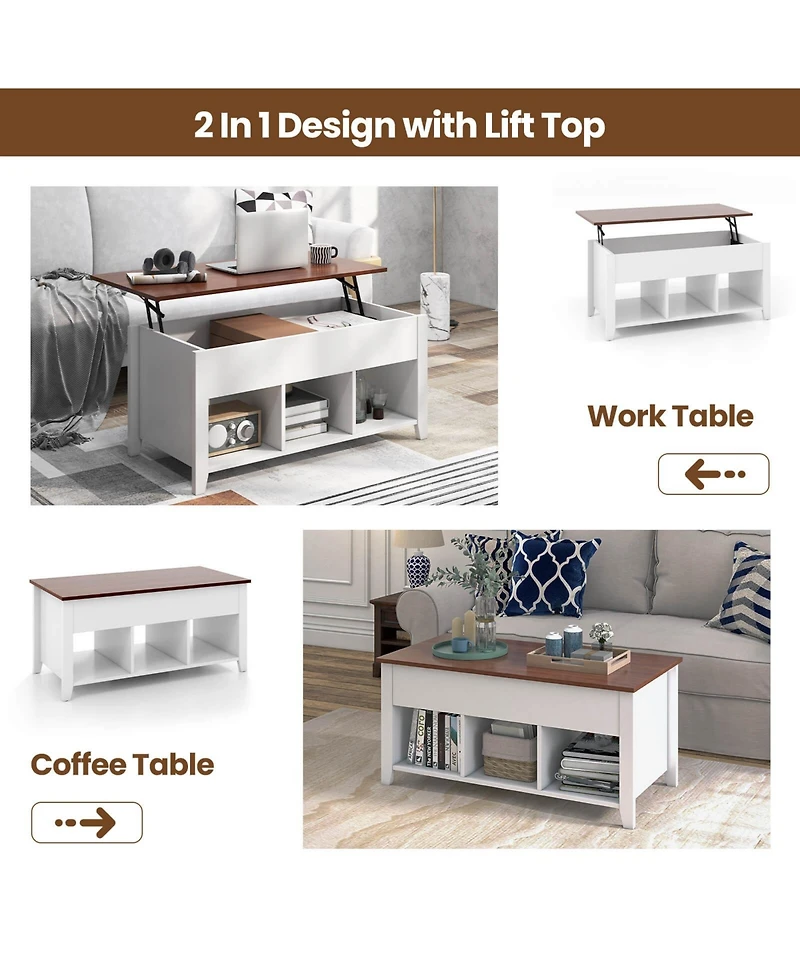 Lift Top Coffee Table w/ Hidden Compartment and Storage Shelves Modern Furniture