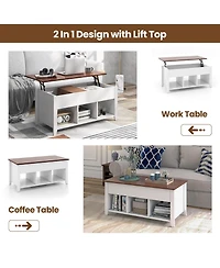 Lift Top Coffee Table w/ Hidden Compartment and Storage Shelves Modern Furniture