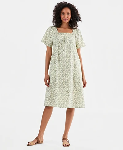 Style & Co Women's Printed Square-Neck Midi Dress, Macy's Exclusive