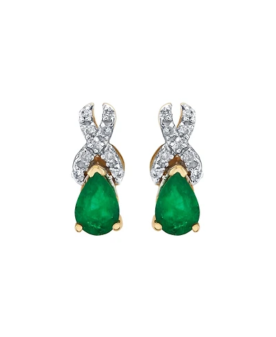 Macy's Emerald (3/4 ct. t.w.) and Diamond (1/8 ct. t.w.) Drop Earrings in 14k Yellow Gold