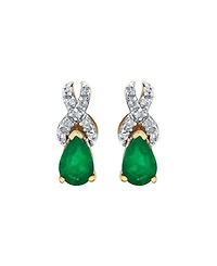 Macy's Emerald (3/4 ct. t.w.) and Diamond (1/8 ct. t.w.) Drop Earrings in 14k Yellow Gold