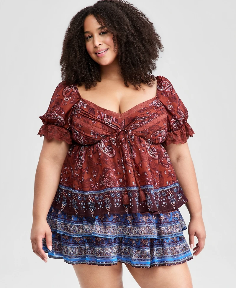 And Now This Trendy Plus Paisley Tiered Mini Skirt, Macy's Exclusive