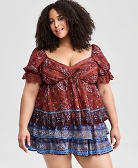 And Now This Trendy Plus Paisley Tiered Mini Skirt, Macy's Exclusive