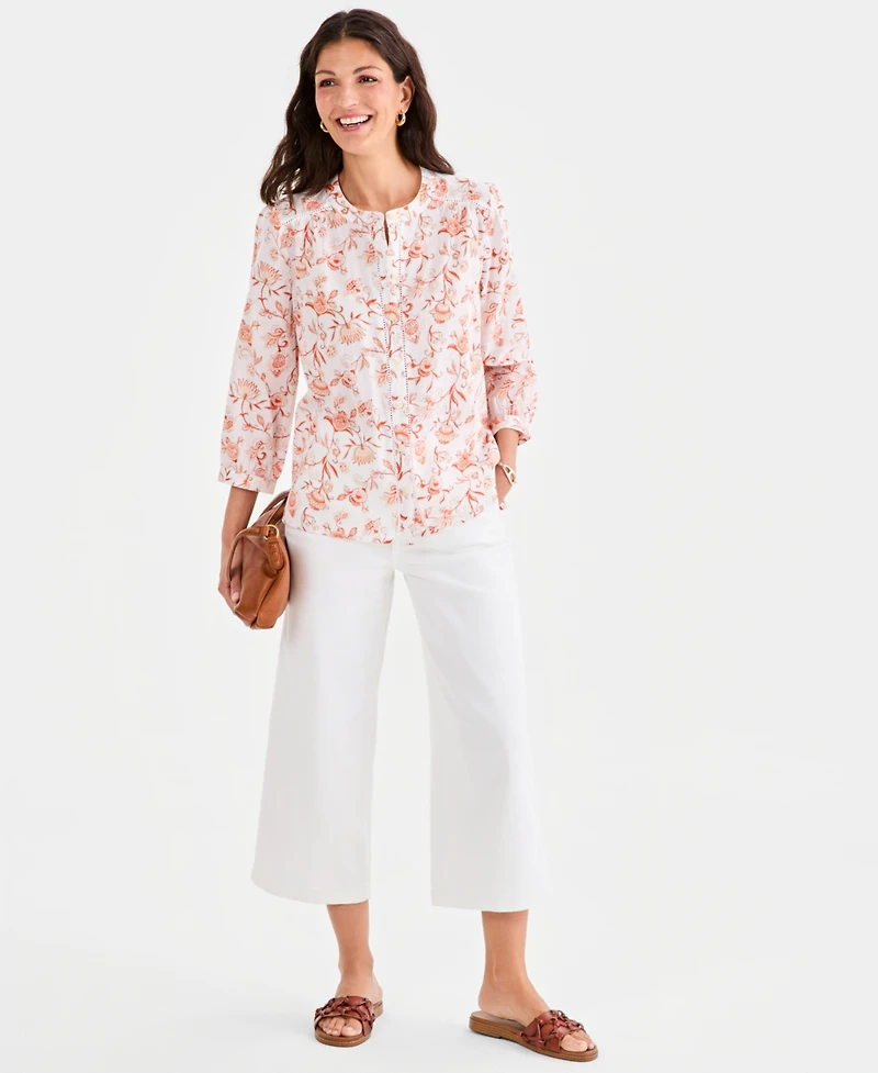 Style & Co Women's Cotton Button-Front 3/4-Sleeve Top, Macy's Exclusive