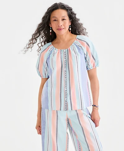 Style & Co Petite Crewneck Stripe Cotton Top, Macy's Exclusive