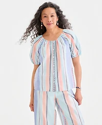 Style & Co Petite Crewneck Stripe Cotton Top, Macy's Exclusive