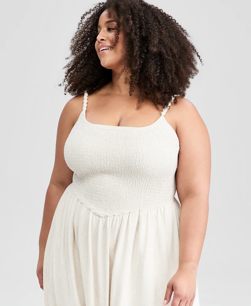 And Now This Trendy Plus Smocked Beaded-Strap Midi Dress, Macy's Exclusive