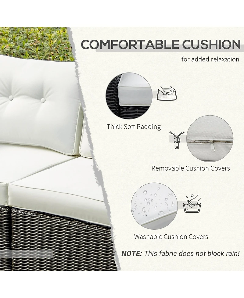 Outsunny 2 Piece Patio Wicker Corner Sofa Set, Outdoor Pe Rattan Furniture, with Curved Armrests and Padded Cushions for Balcony, Garden, or Lawn, Law