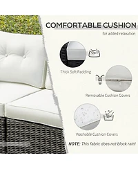 Outsunny 2 Piece Patio Wicker Corner Sofa Set, Outdoor Pe Rattan Furniture, with Curved Armrests and Padded Cushions for Balcony, Garden, or Lawn, Law