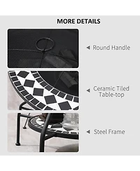 Outsunny 30" Outdoor Fire Pit & Ice Bucket & Side Table, Round Tile Tabletop, Steel Wood Burning Bowl, Spark Screen Lid for Patio, Backyard, Patio, Ga