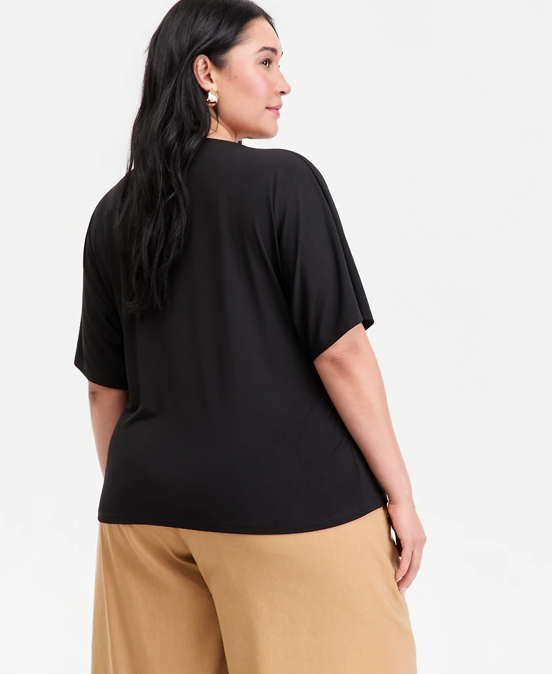 I.n.c. International Concepts Plus Ruched-Side Short-Sleeve Top, Macy's Exclusive