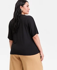 I.n.c. International Concepts Plus Ruched-Side Short-Sleeve Top, Macy's Exclusive