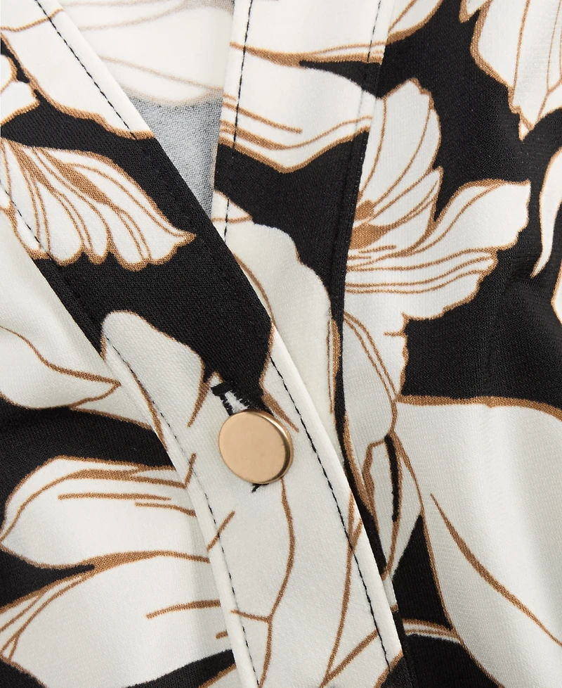 I.n.c. International Concepts Plus Printed Split-Neck Long-Sleeve Top
