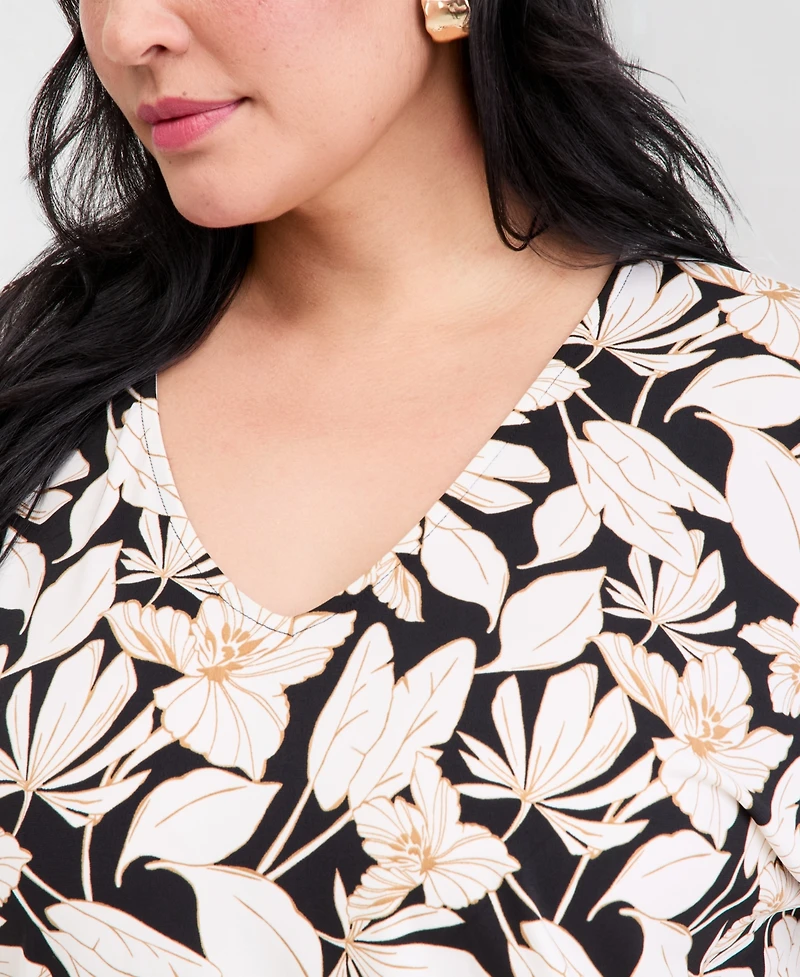 I.n.c. International Concepts Plus Printed Flutter-Sleeve Top, Macy's Exclusive