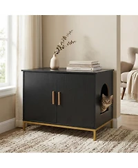 Zeus and Ruta 27.6 in. Hidden Cat Litter Box Enclosure with Metal Legs and Handle Modern Furniture for Bedroom Living Room