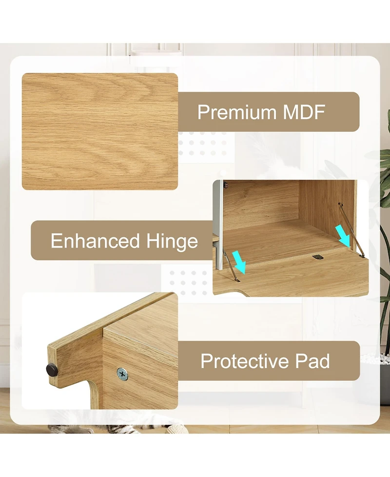 Zeus and Ruta Modern 2 In 1 Cat Furniture With Litter Box Enclosure Side Table and Storage in Natural