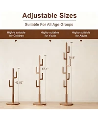 Yigii Solid Wood Cactus-Style Coat Rack, 6 Hooks, 3 Height Settings
