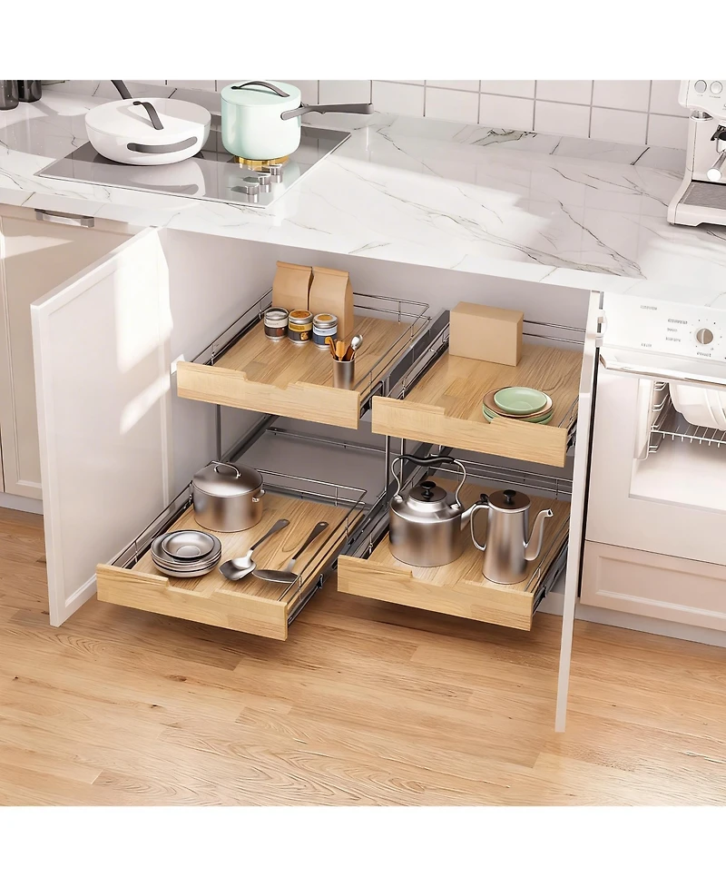 Yigii Solid Wood Wire Pull-Out Cabinet Organizer for Kitchen, Easy Install