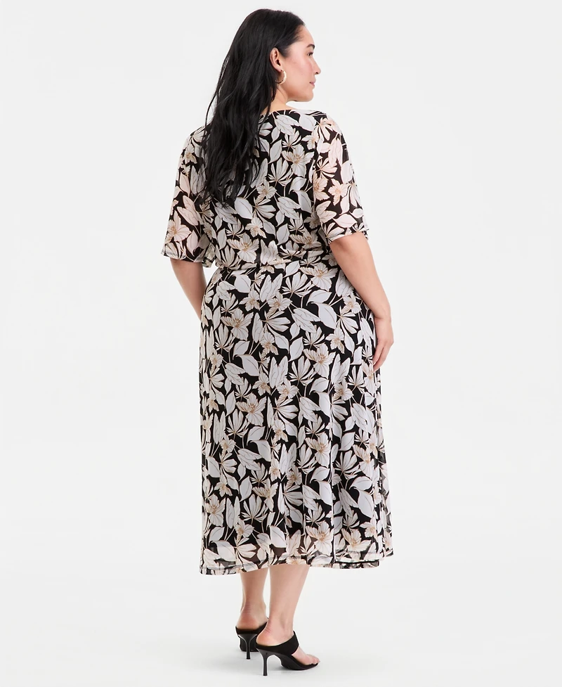 I.n.c. International Concepts Plus Printed Elbow-Sleeve Midi Dress, Macy's Exclusive