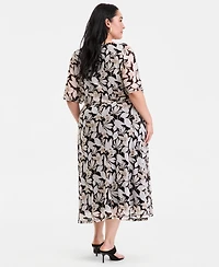I.n.c. International Concepts Plus Printed Elbow-Sleeve Midi Dress, Macy's Exclusive