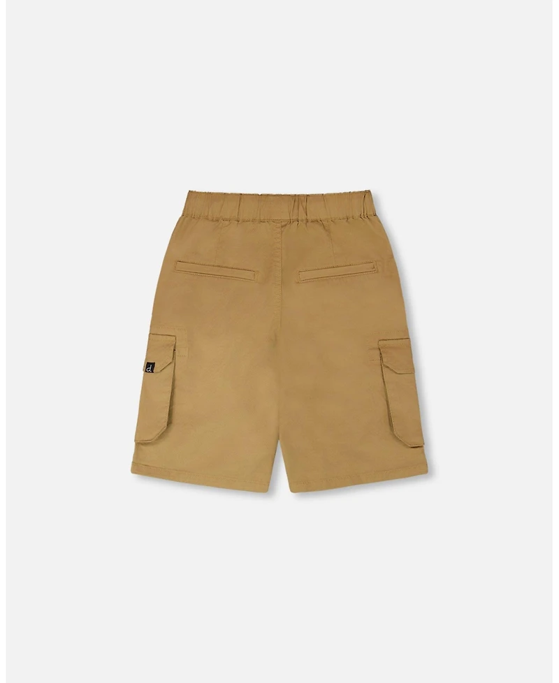 Deux par Little Boys Stretch Twill Bermuda with Cargo Pockets Beige