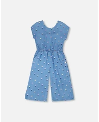 Deux par Deux Little Girls 4–16 Chambray Floral-Print Jumpsuit