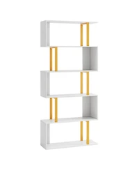 Slickblue 5-Tier/6-Tier Geometric Bookcase with Metal Frame and Anti-tipping Kits-5 Tier